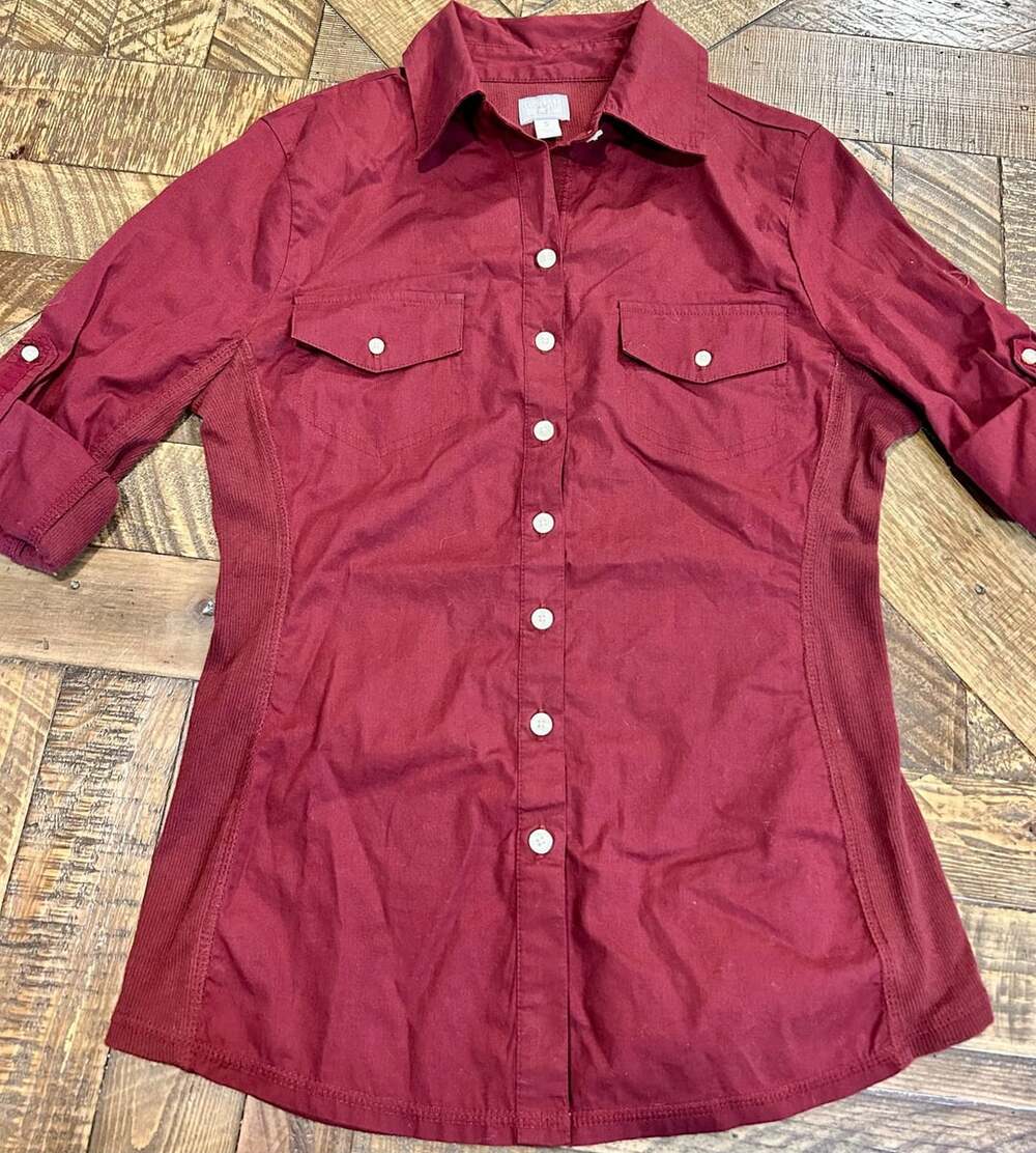 Converse One Star Button Down Shirt Size S Burgundy Long Sleeve